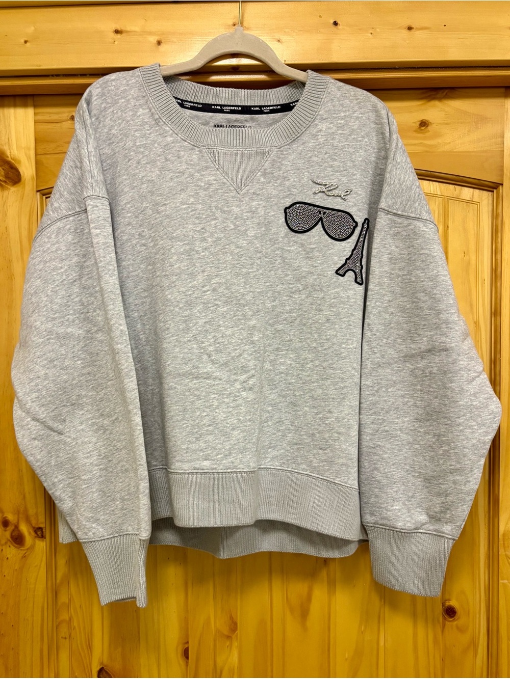 Karl Lagerfeld Light Gray Embroidered Crewneck Sweatshirt